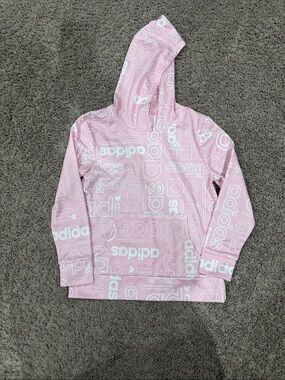 adidas Pink All-Over Logo Kids Hoodie